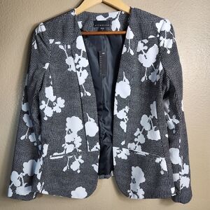 Attention Womens |8| VTG Black/White Floral Open Front Blazer Jacket (NWT/NOS)